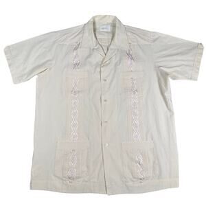 Guayabera Men's White Short Sleeve Button Up Shirt XL Pockets Traditional Beach